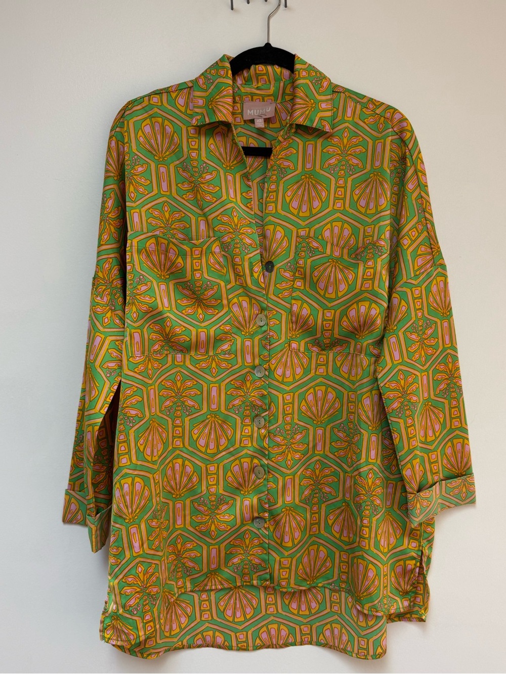 Show Me Your MuMu Green Pink and Yellow Geometric Shell Swim Coverup